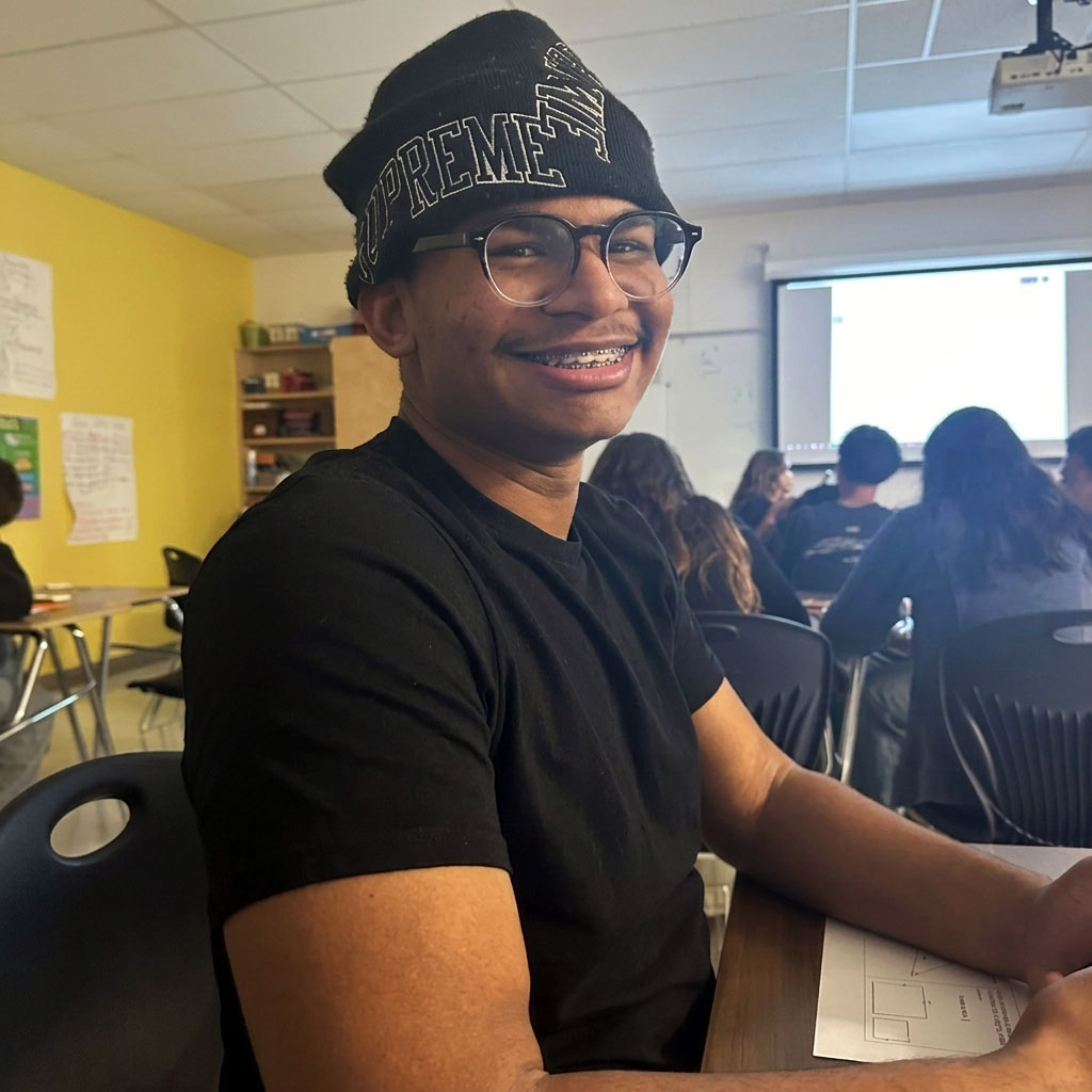 Jaiden smiling in class